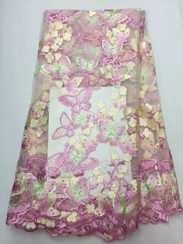 5 Ярдов/шт Красивая три цвета бабочки цветы сетки кружева вышивки французский