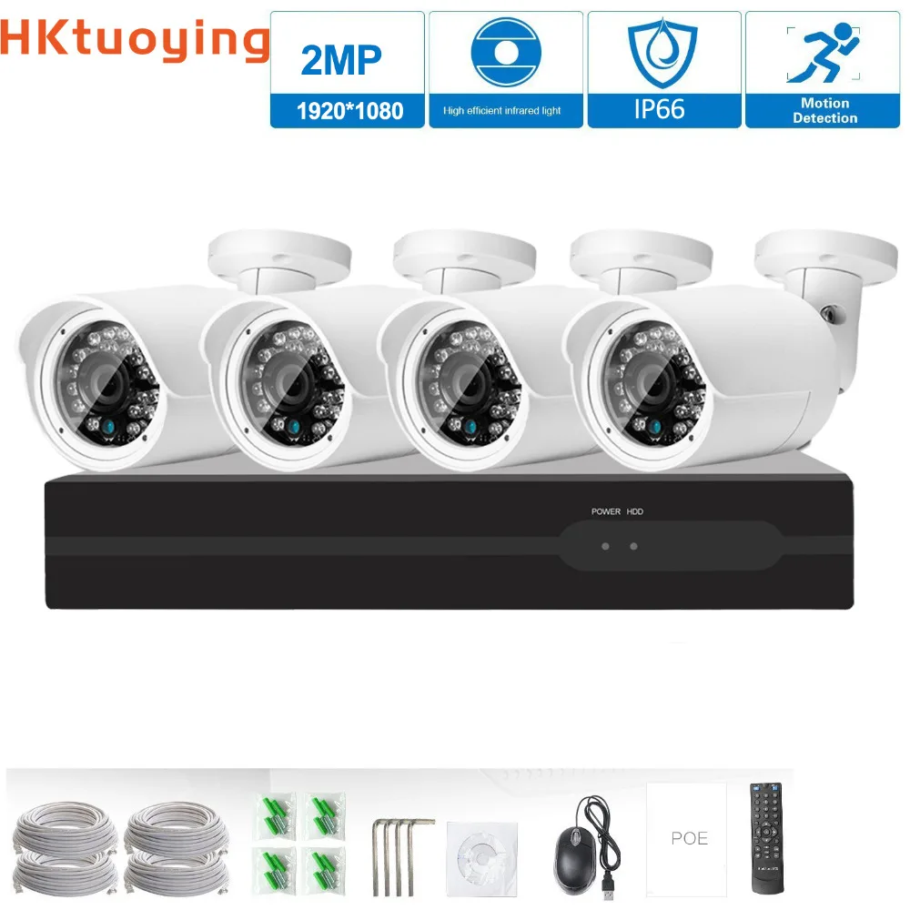 HD 1080 P POE 4 шт. 2.0MP IP Сетевая камера видеонаблюдения CCTV Системы 4CH HDMI NVR по