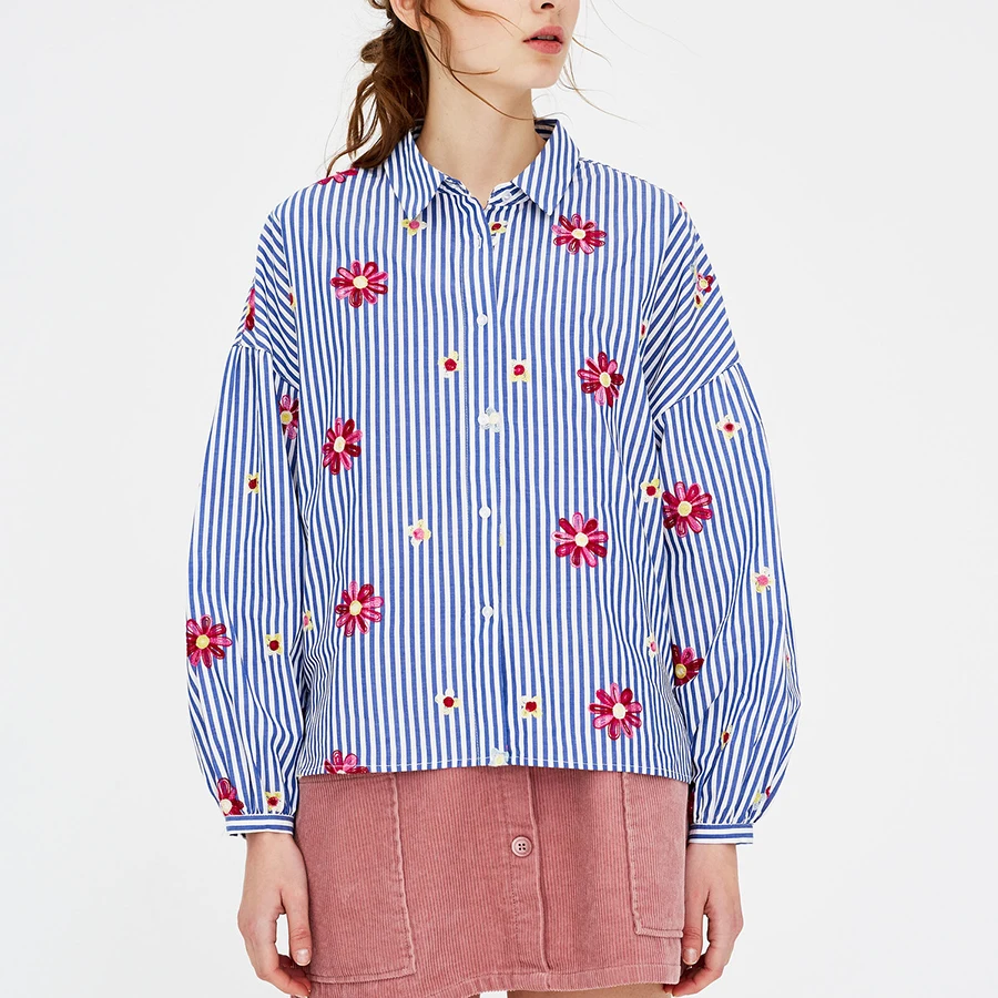 Полосатые повседневные женские рубашки с длинным рукавом Blusas Femininas Elegante