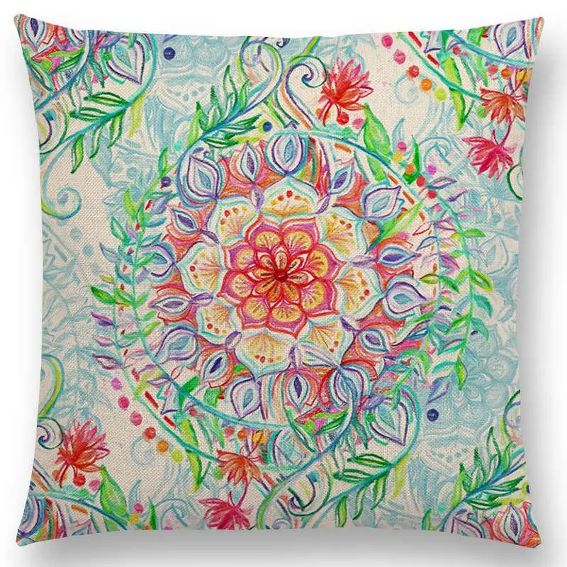 Boho Art Красочные цветы великолепные цветочные каракули растительной геометрии Мандала декоративная картина Автомобильная Подушка Чехол - Цвет: a007006