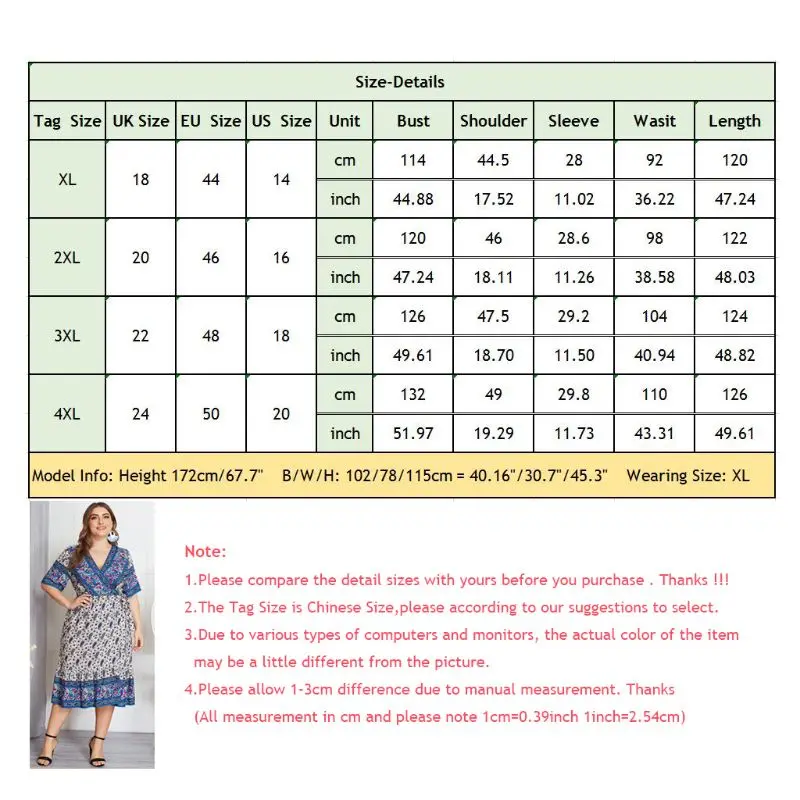 

Plus Size Women Holiday BOHO V Neck Short Sleeve Floral Print Beach Midi Dress