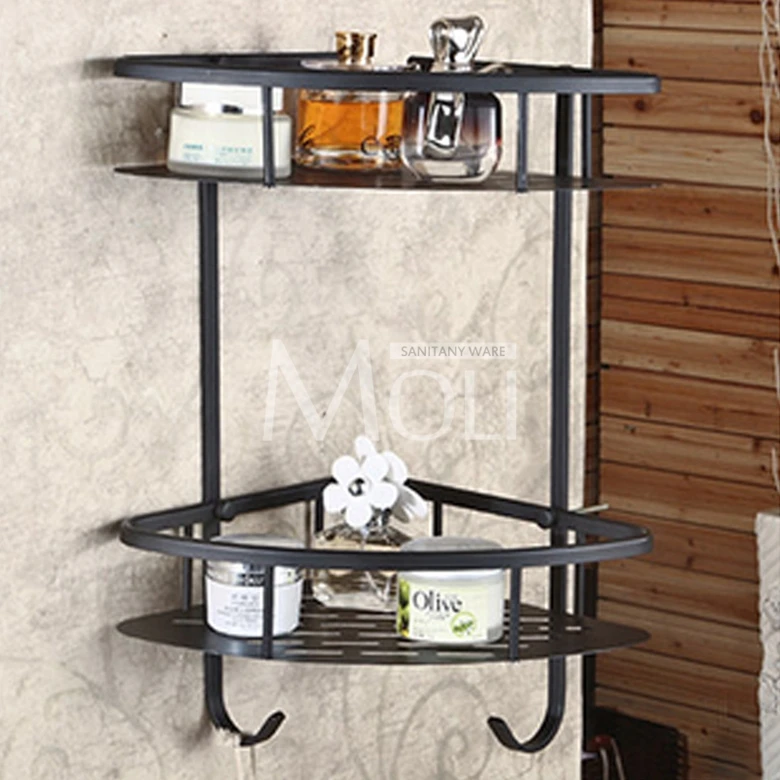 Полка алюминиевая для ванной комнаты настенная с крючками и держателем мыла|bathroom