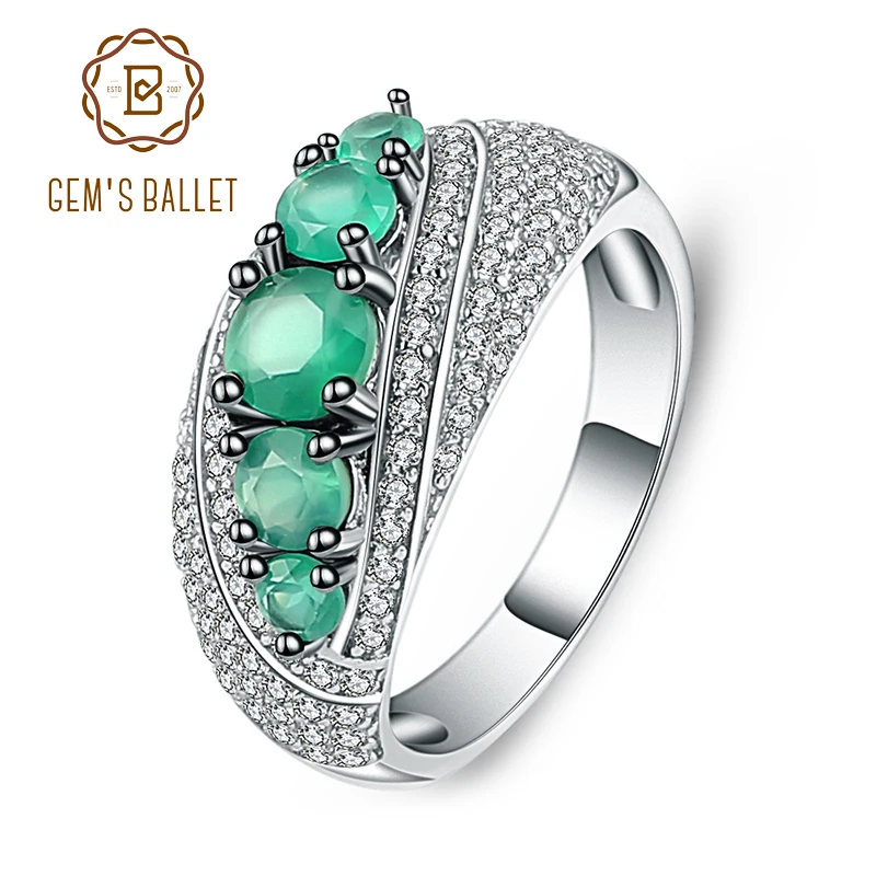 Gem's Ballet 1.22Ct Натуральный Зеленый Агат Старинные Кольца Роскошные Круглые