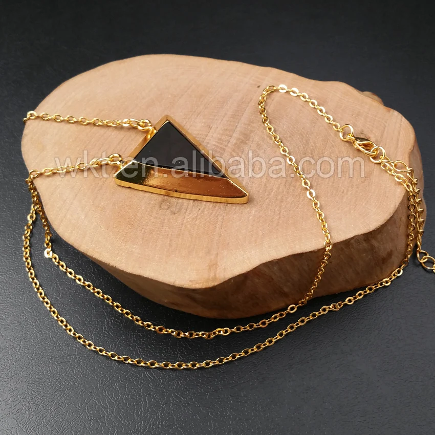 Элегантное ожерелье с подвеской из черного камня модное треугольным камнем