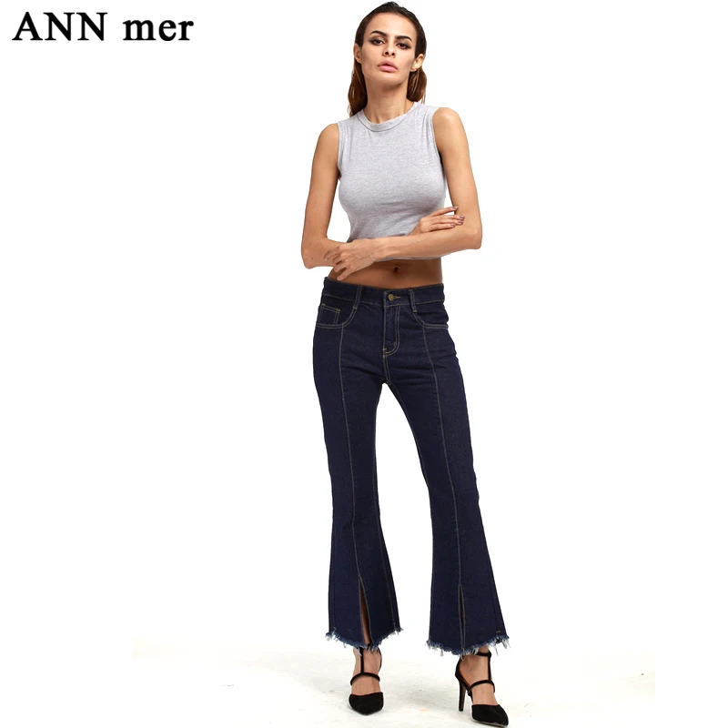 ANN mer Plus Size 5XL Slim Thin Women Denim Flare Pants Vintage Ankle-Length for Female Fashion Solid Ladies Jeans |