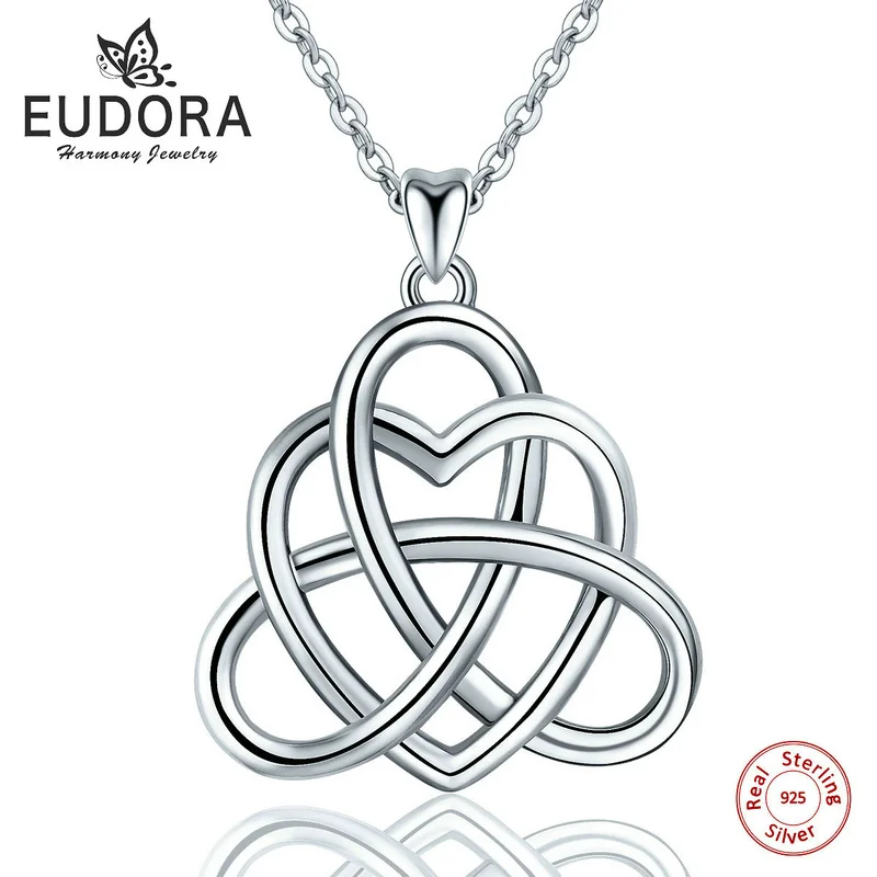 Ожерелье с кулоном EUDORA 925 пробы серебряное сердечком для женщин и