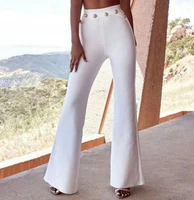 top quality celebrity black white rayon bandage flare pants fashion bodycon pant