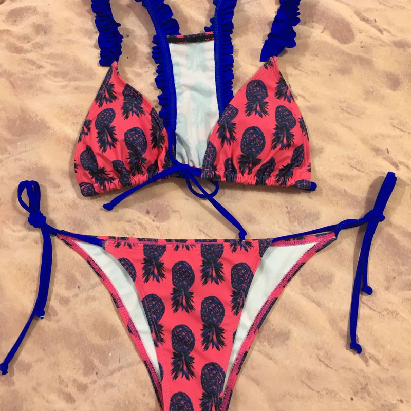BGTEEVER Lace Bikini Floral Print Swimsuit Sexy Women Tie Up Swimwear Colorblock 2 Piece Swimming Suit 2018 Summer String |