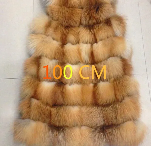 red fox 100cm Зимний Теплый Женский Длинный жилет из натурального меха серебристой лисы, полосатый жилет без рукавов из натурального меха лисы - Цвет: red fox 100cm