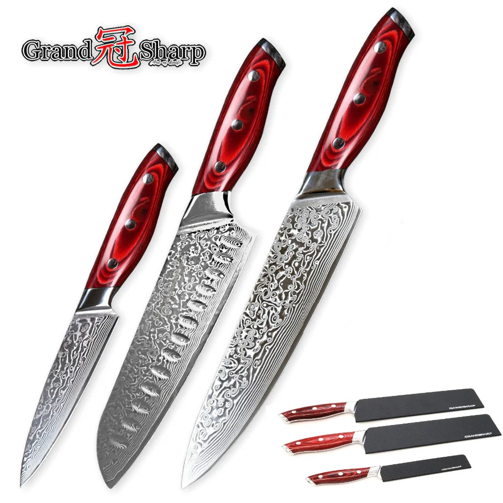 Набор ножей GRANDSHARP из дамасской стали vg10 комплект 3 японских универсальных