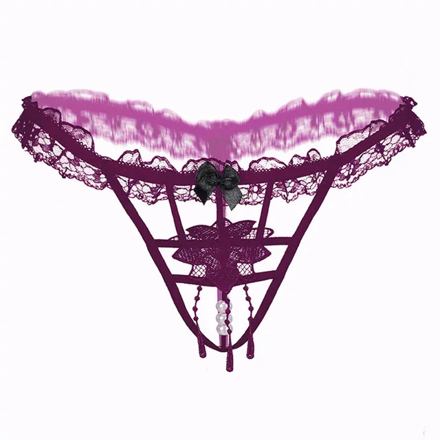 Women's sexy Lingerie hot erotic Sexy panties open transparent lace underwear porn underpants sex wear g-string thong - Цвет: Purple