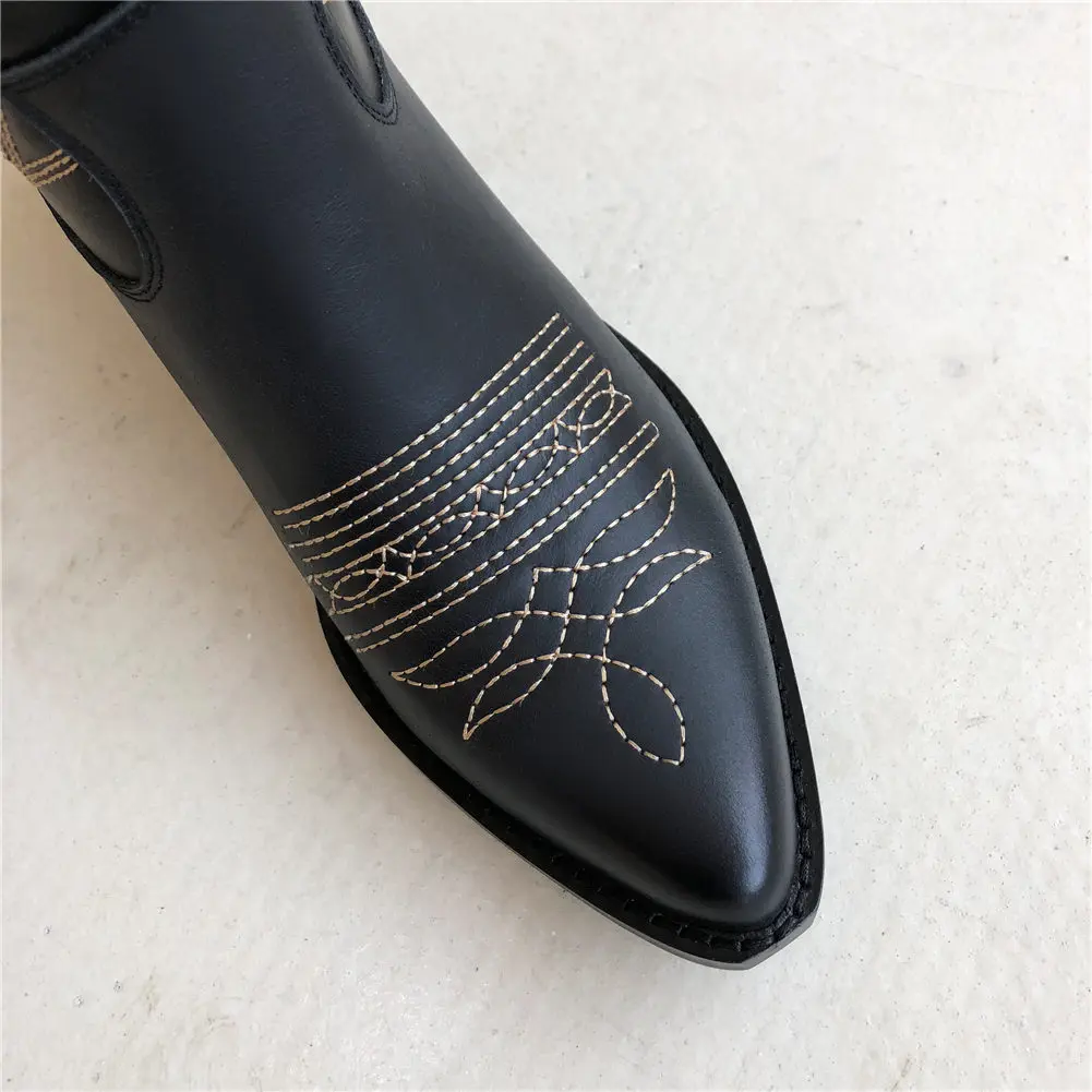 Ковбойские ботинки из натуральной кожи в стиле ретро женские ботинки на толстом каблуке Женские повседневные ковбойские ботинки женские ботинки