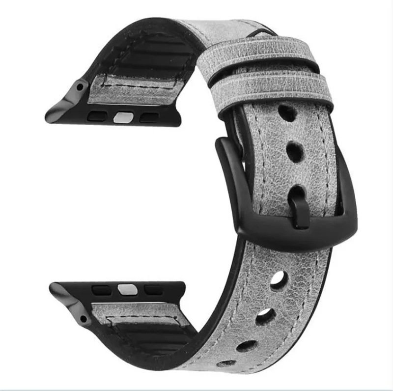 Силиконовые кожаные ремешки Crazy Horse для Apple Watch 38 мм 40 мм 42 мм 44 мм Мягкие резиновые Ремешки для наручных часов iwatch Series 5 4 3 2 1 - Цвет ремешка: grey