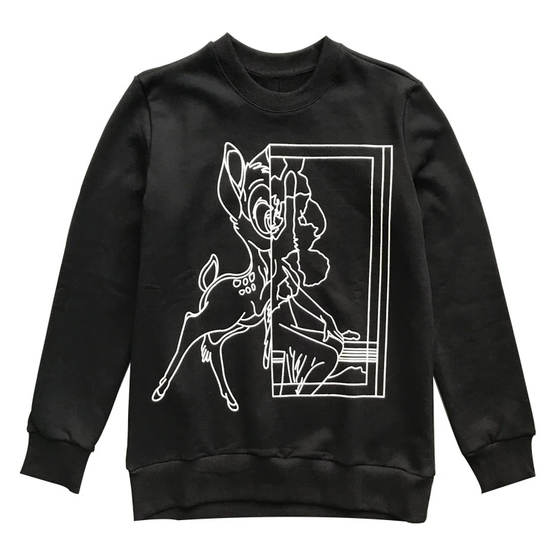 2017 Harakuku Casual Black Hoodies Women Fawn Print Long Sleeve Female Luxury Kawaii Bts Sweatshirt Pullover Clothing Coat | Женская