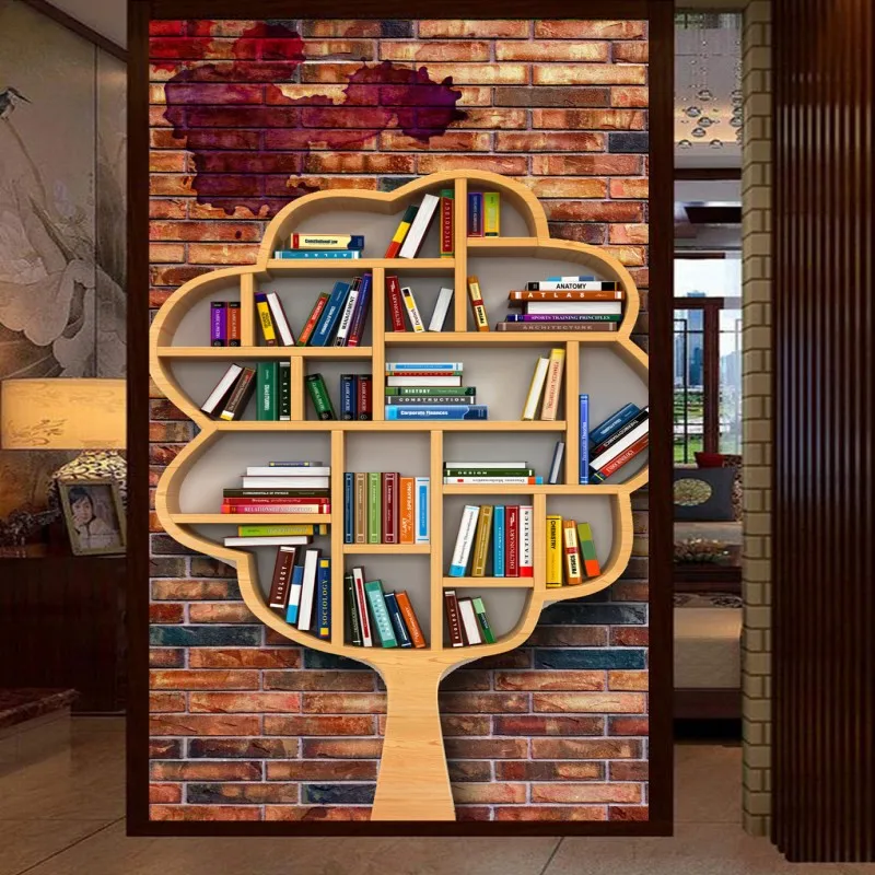 Пользовательские фото обои 3D стерео кирпичная стена книжный шкаф искусство