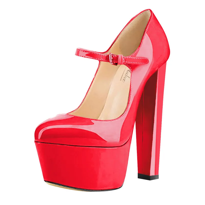 PK81001A Женские туфли-лодочки Mary Jane на платформе модельные туфли на высоком толстом каблуке 15-16 см с круглым носком и ремешком на щиколотке обувь с пряжкой большие американские размеры 5-15 - Цвет: PK81001A