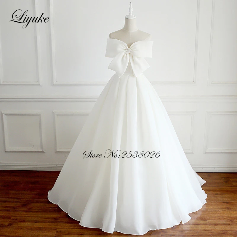 Liyuke Front Bow Design Strapless A-Line Wedding Dresses With Sleeveless Lace Up Closure Gown | Свадьбы и торжества