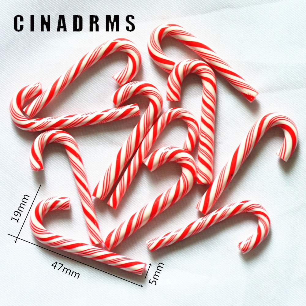 

10PCS Red White Polymer Clay Christmas Cane Candy Christmas Party Embellishments Christmas Decoration Miniatures DIY