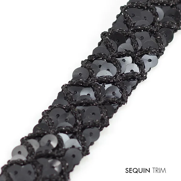Металлическая кружевная лента с бисером отделка 3 ряда черная блестящая ткань