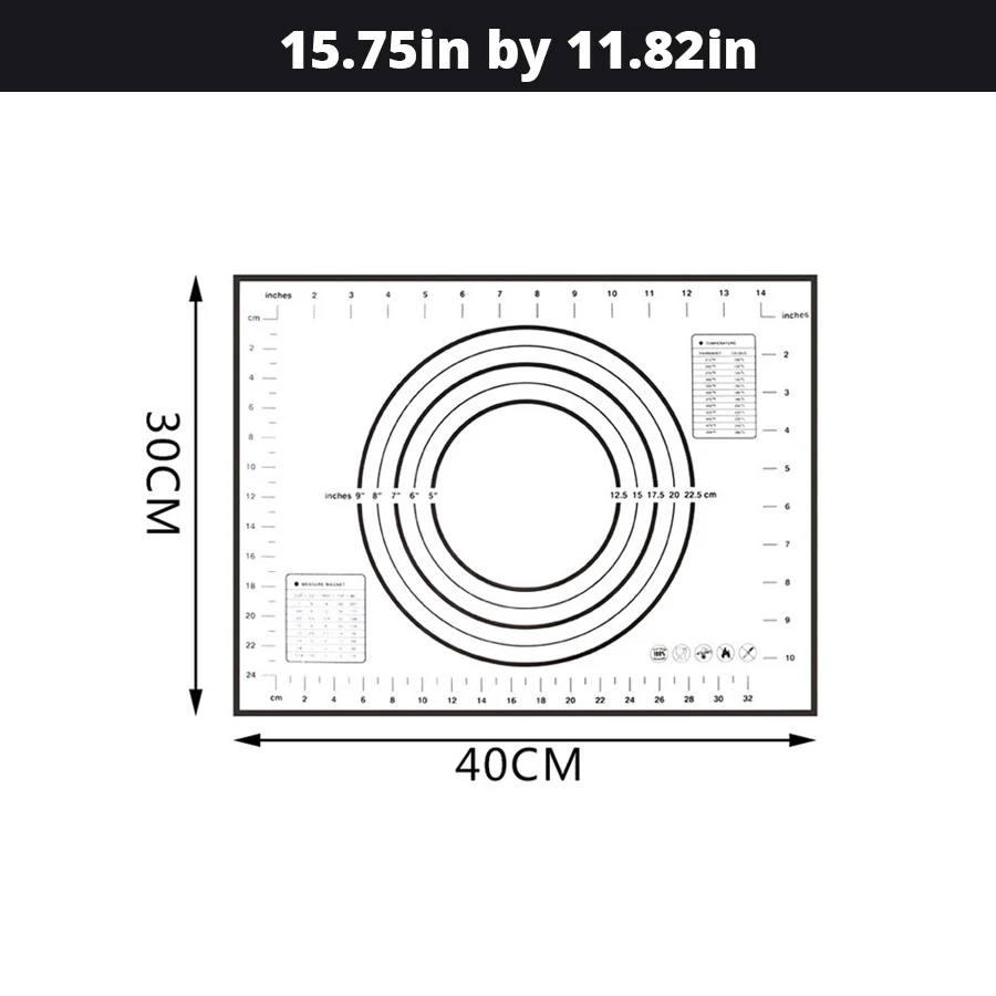 Black 40x30cm Очень большой 3" x 24" силиконовый коврик для выпечки-антипригарный нескользящий кондитерский коврик с измерениями по Leeseph(красный и черный - Цвет: Black 40x30cm