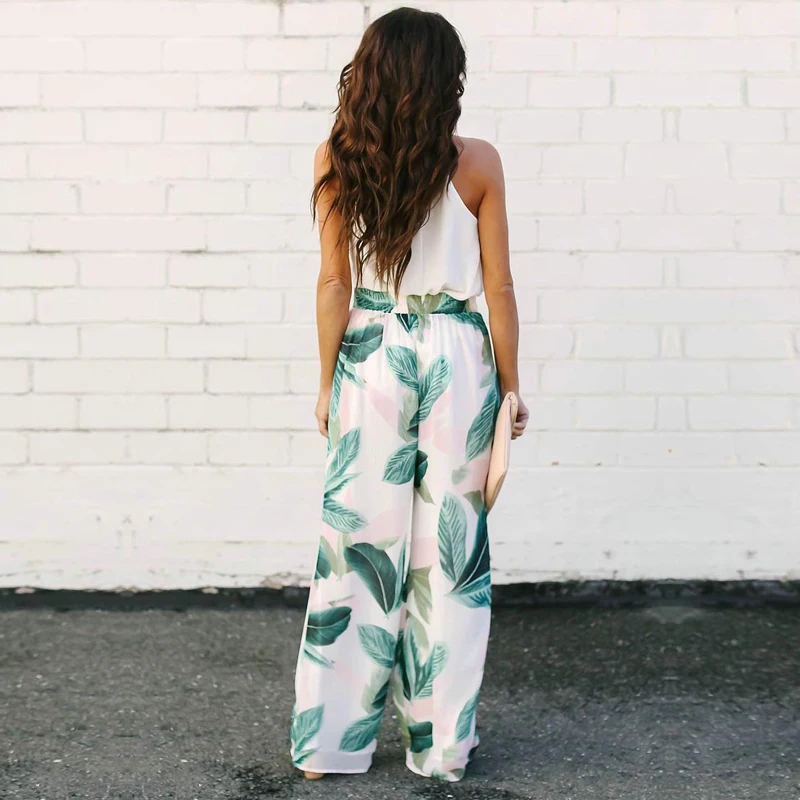 A Forever 2019 Summer Women Print Trousers Wide Leg Pants Tree Leaves Printing High Waist Casual Loose Long Pant M-1127 | Женская одежда