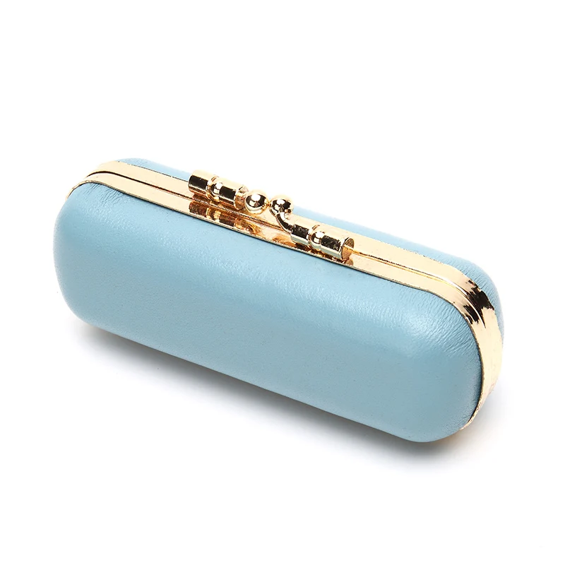 Light Blue Женский подлинный кожаный чехол для помады чехол модный косметический макияж коробка зеркальный милый модный поцелуй замок макияж Чехол s аксессуар для ежедневного использования - Цвет: Light Blue