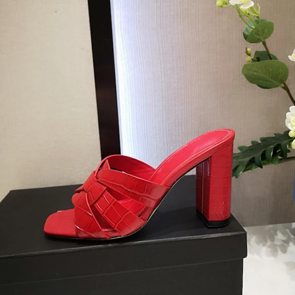 Женские шлепанцы из натуральной кожи на высоком каблуке модная женская обувь