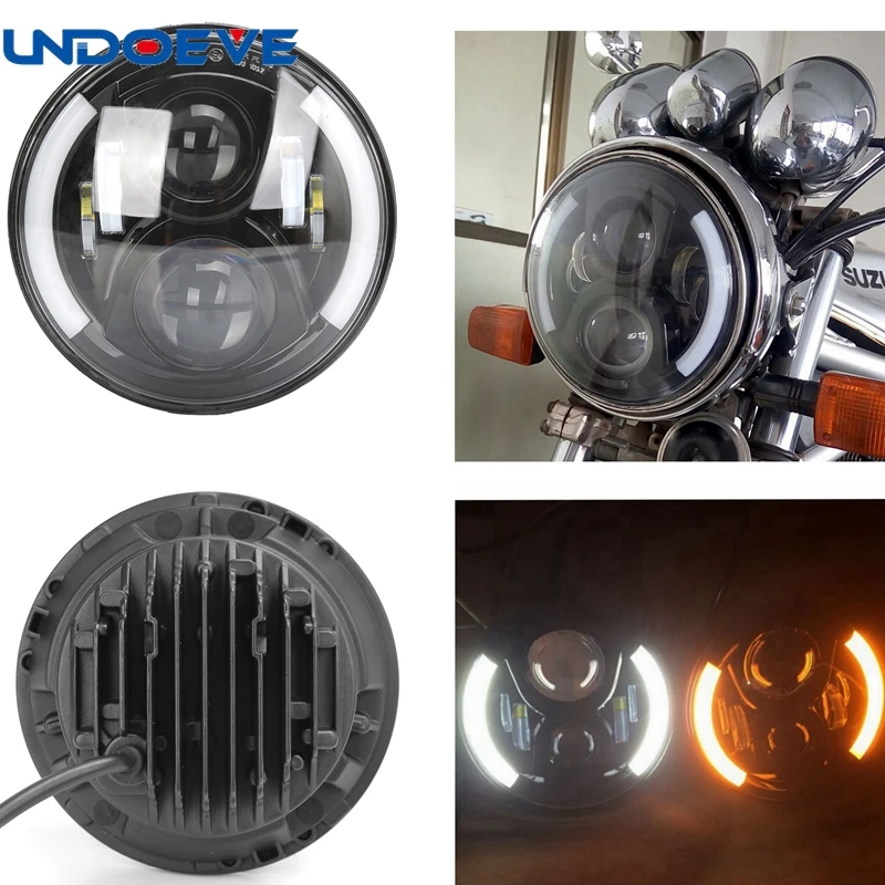 60 Вт черный светодиодный налобный фонарь с белым-янтарь DRL для Jeep Wrangler Street Glide Road