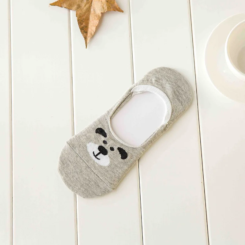 Gray Bear Новые модные женские низкие хлопковые носки Kwakii, мягкие летние носки с рисунками животных, панды, кролика, медведя, кота, перьев, носки из пряжи - Цвет: Gray Bear