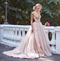 spaghetti straps blush pink tulle wedding dresses 2021 sequin lace sleeveless bridal gowns off shoulder vestidos de noiva
