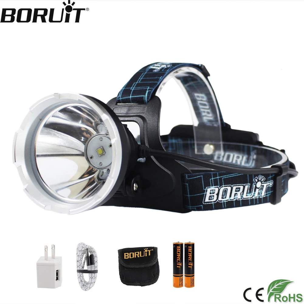 BORUIT B10 XM-L2 светодиодный налобный фонарь с 3 режимами 6000LM фар Micro USB Перезаряжаемые налобный фонарь для кемпинга, охоты, Водонепроницаемый фонарик