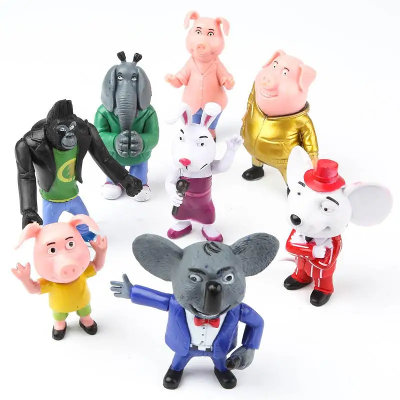 8 шт./лот, 7-10 см, Мультяшные фигурки из фильма «пой», игрушки, Buster Moon, Dolls, Аниме фигурки, фигурки героев - Цвет: 8pcs