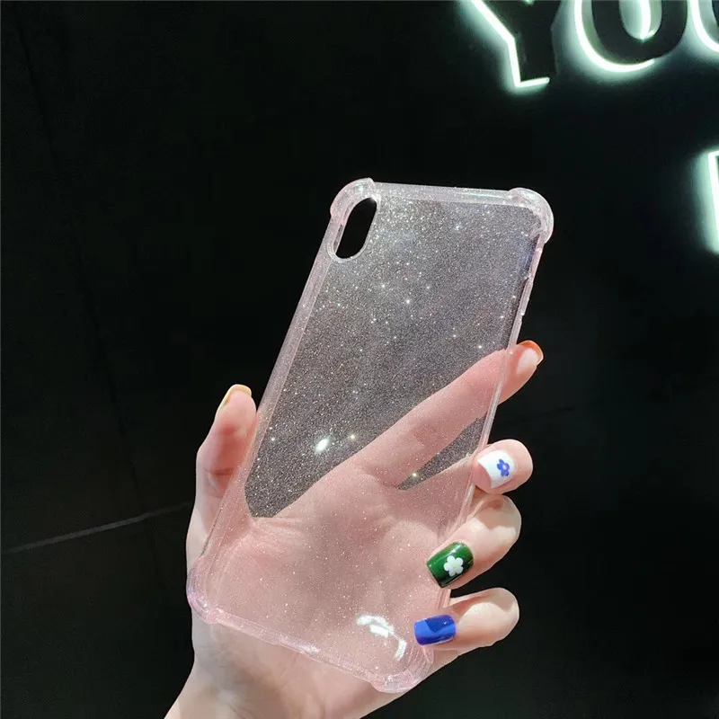 ROHDEA Glitter Phone Case for iphoneXS max Anti-knock Transparent iphone6 6plus 7 8plus XS XR Soft TPU Shiny Back Cover |