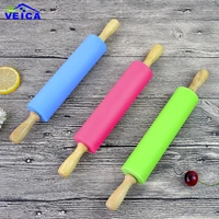high quality wood handle silicone fondant rolling pin baking rough clay pizza pasta roller non stick cake accessories