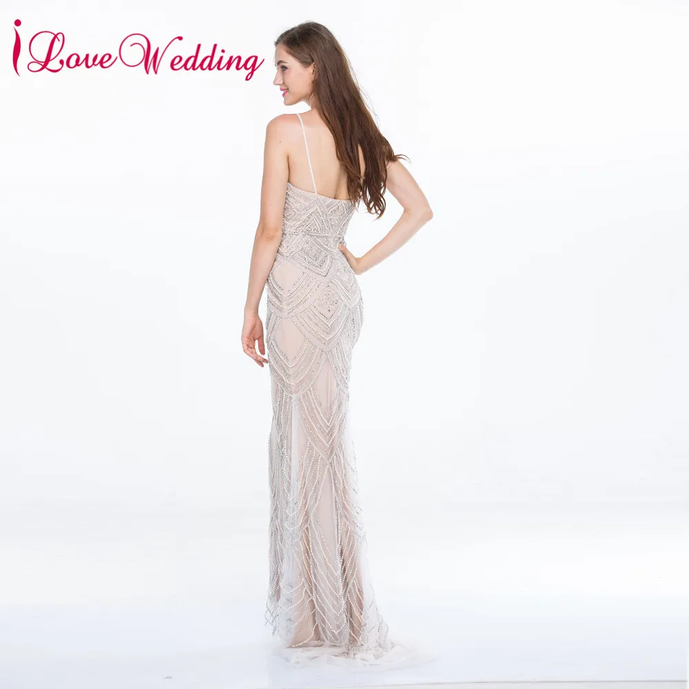 Женское вечернее платье русалка роскошное блестящее серебристое цвета шампань