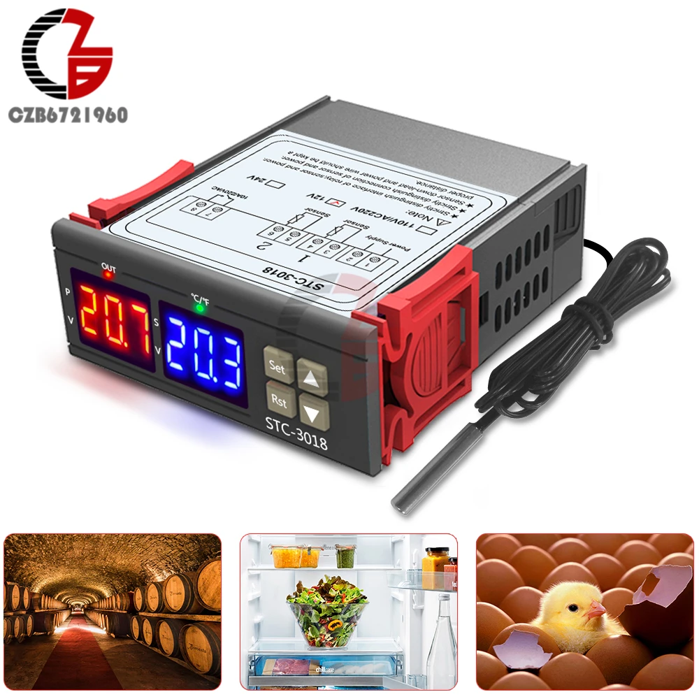 

Термостат цифровой светодиодный 220 В 110 в 12 В 24 В, регулятор температуры, термометр, инкубатор, автомобильный терморегулятор для птиц