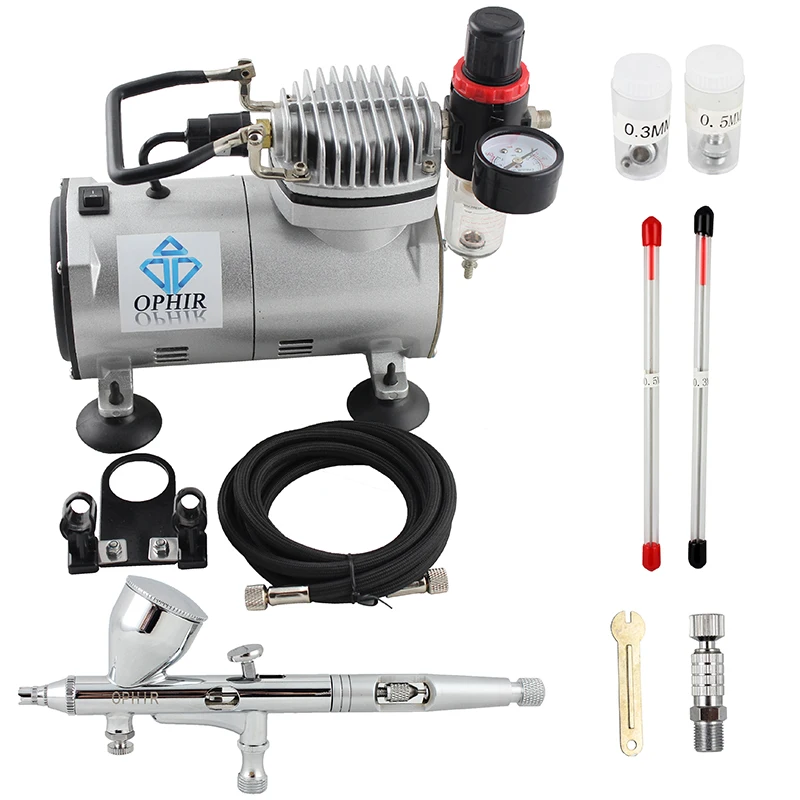 Комплект аэрографа двойного действия OPHIR Pro с 3 наконечниками и воздушным