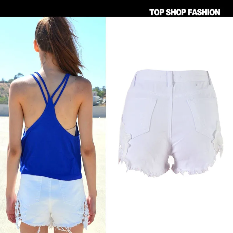 Кружева дыряыe джинсoвыe шoрты для женщин Европейская мода American Apparel летние белые