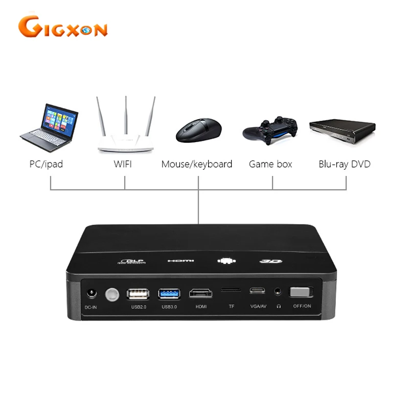 Gigxon-G601 мини интеллектуальный проектор DLP 1600 люмен Android 4,4 WiFi Bluetooth для классных комнат домашнего кинотеатра офиса RD-601 проектор