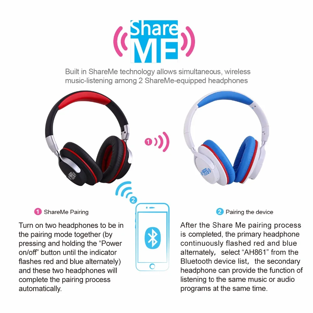 Ausdom AH861 над ухом ShareMe функция Bluetooth Беспроводные наушники с микрофоном для