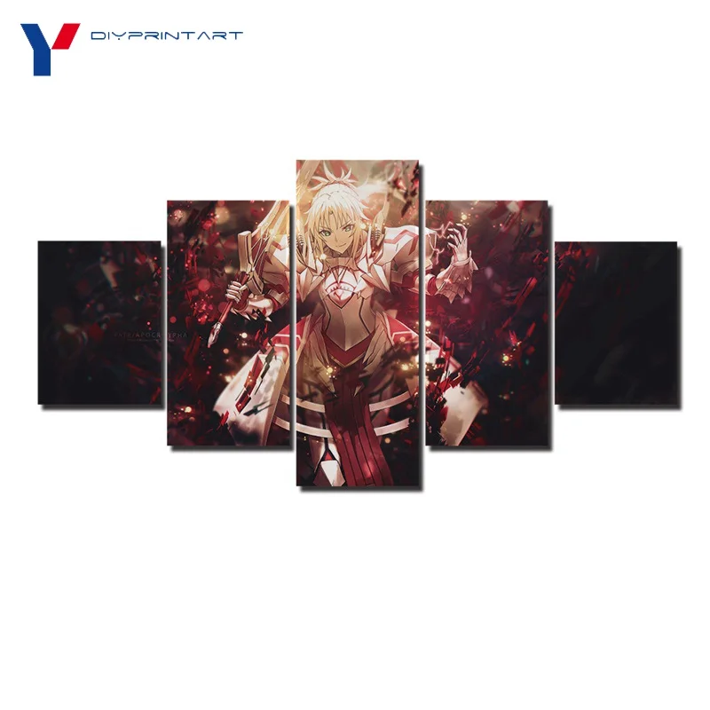 Morмелд красный саблей 5 панелей модный постер с животными Fate Apocrypha настенное