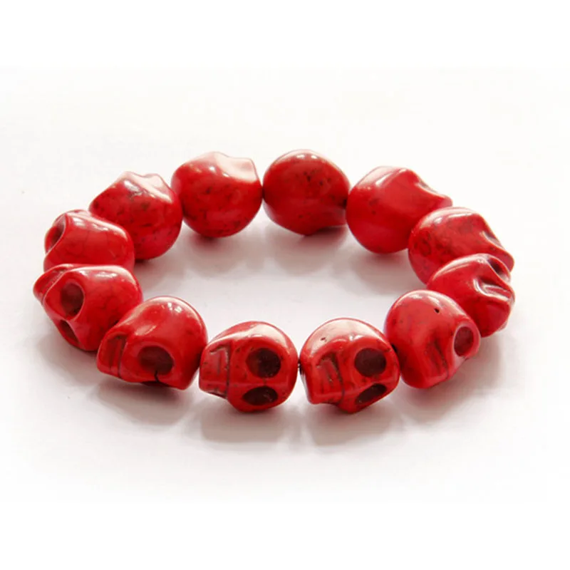 

10pcs Vintage Natural Stone Skull Bracelets Lava stone beads Bangles Women Men White Blue Beaded Skull Bracelets Fashion jewelry