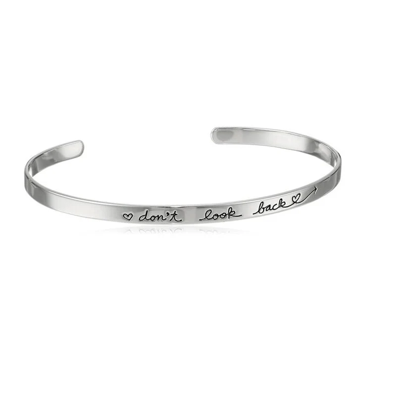 

Don't Look Back Heart Women Bracelet Femme Rose/Gold/Silver Trendy Opening Bangles Mantra Bracelet Bangle for Women