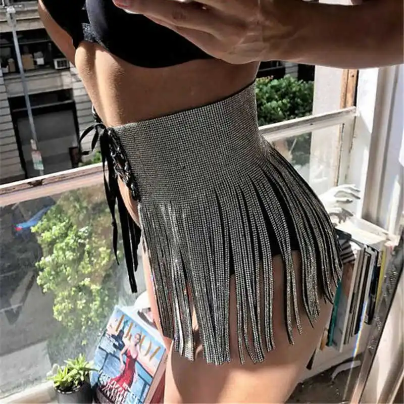 Сексуальная юбка с бисером высокая талия кисточка 2020 Весенняя женская шикарная