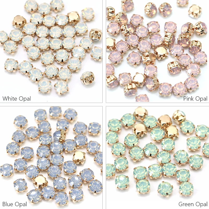 100 шт. смешанных цветов опала смола пришивные стразы с золотым когтем плоским