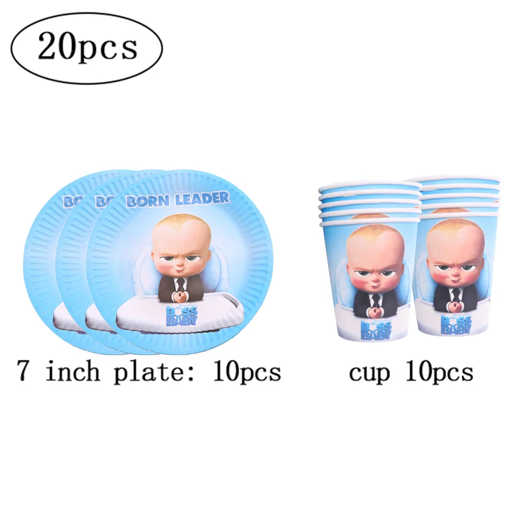 20pcs A set Boss Детские вечерние одноразовые столовые приборы салфетки тарелки чашки, ребенок, душ вечерние принадлежности День Рождения украшения для детей - Цвет: 20pcs A set
