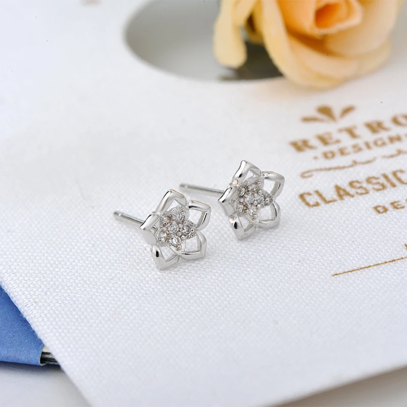 Серьги из серебра 925 пробы с 5 лепестками циркона оптовая продажа ювелирных