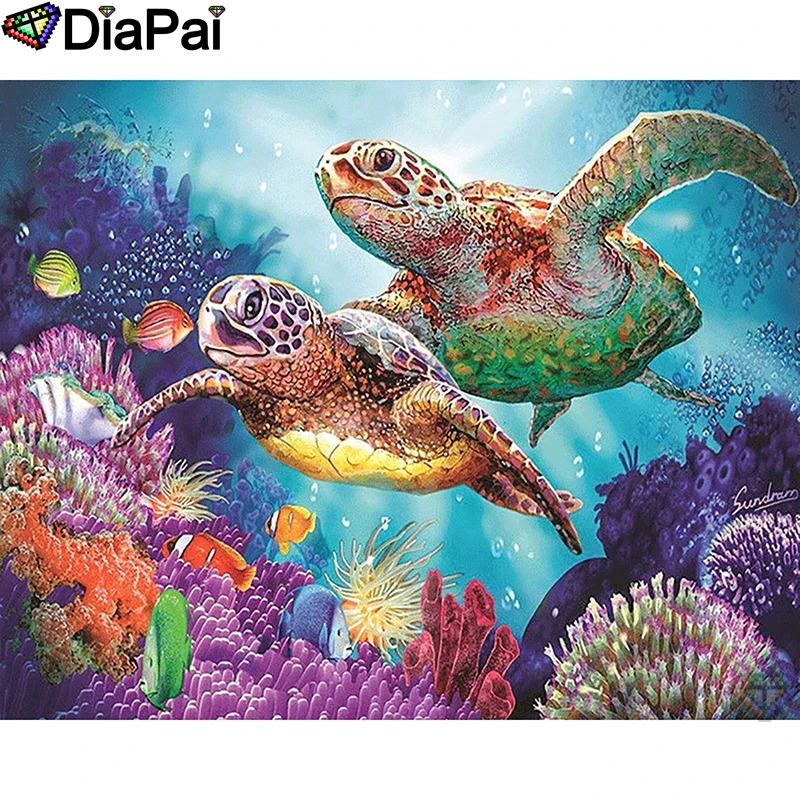 

DIAPAI 5D DIY Diamond Painting 100% Full Square/Round Drill "Animal sea turtle" Diamond Embroidery Cross Stitch 3D Decor A21459