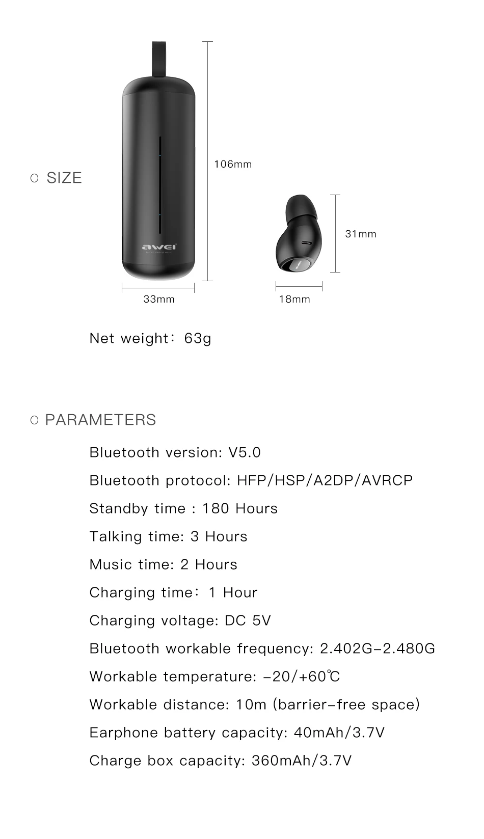 DRXENN Awei T5 TWS Bluetooth наушники с микрофоном беспроводные наушники Bluetooth 5,0 гарнитура с зарядкой чехол для смартфона