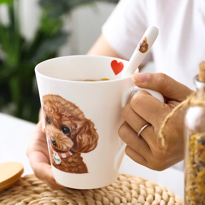 Милая мультяшная керамическая кофейная чашка с рисунком пуделя молочная собаки |